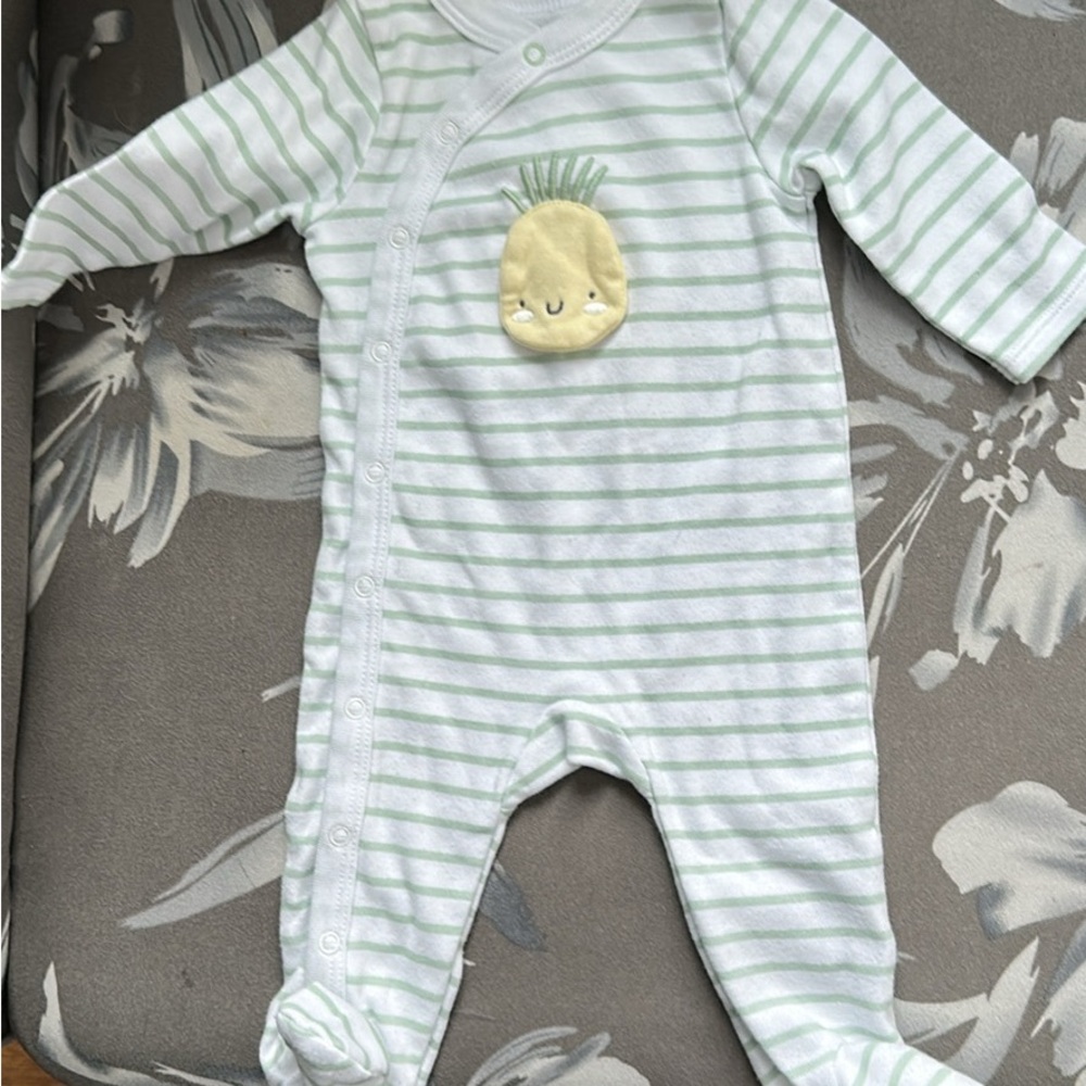 Striped Pineapple Footie One-Piece - White & Light Green